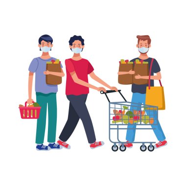 Süpermarkette yüz maskesi takan adamlar
