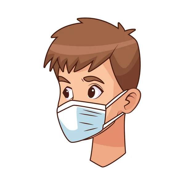 Young man using face mask character — Stock Vector