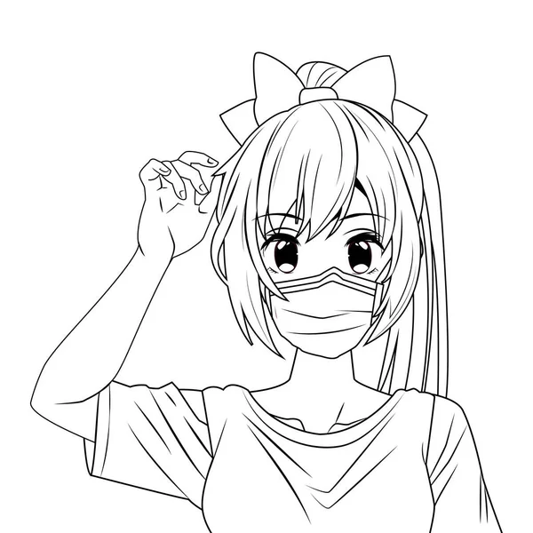 Vrouw met gezichtsmasker anime karakter — Stockvector