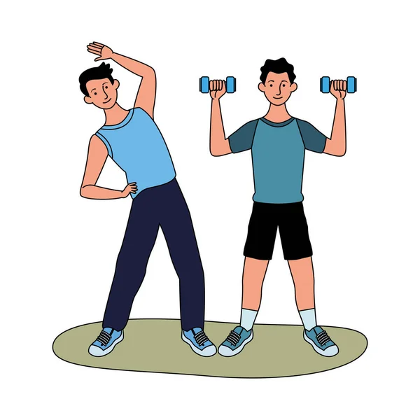 Genç erkek sporcular egzersiz yapıyor. — Stok Vektör