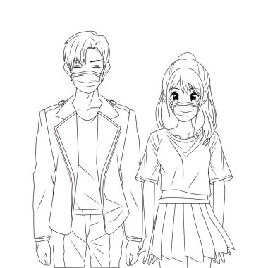 Anime karakterleri kullanan genç bir çift.