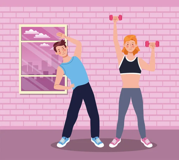 Couple pratiquant l'exercice dans la maison — Image vectorielle