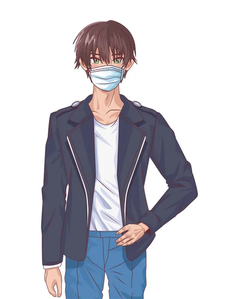 Νεαρός άνδρας με μάσκα προσώπου anime χαρακτήρα — Διανυσματικό Αρχείο