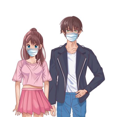 Anime karakterleri kullanan genç bir çift.