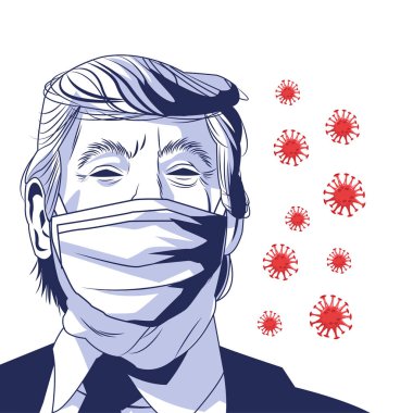 Covid 19 ve parçacıklardan oluşan yüz maskesi giyen Trump