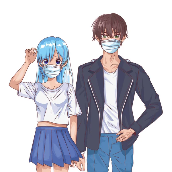 Anime karakterleri kullanan genç bir çift. — Stok Vektör