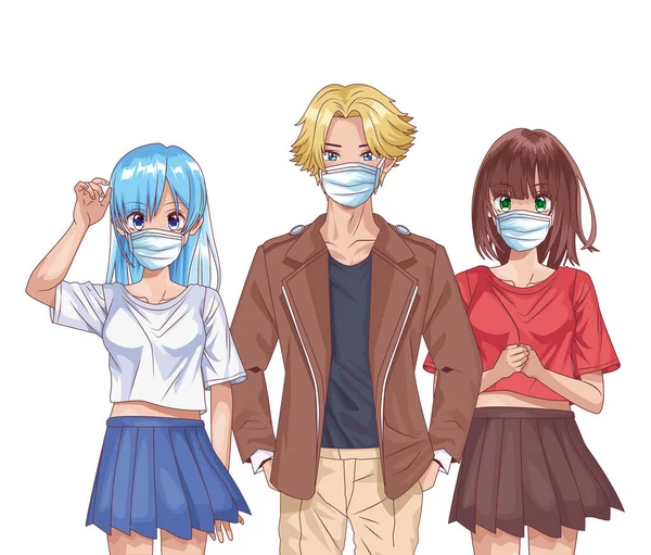 Gençler anime maske takıyor. — Stok Vektör