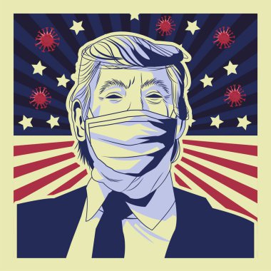 Covid 19 ve parçacıklardan oluşan yüz maskesi giyen Trump