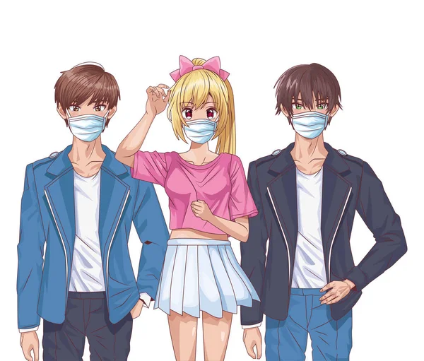 Gençler anime maske takıyor. — Stok Vektör