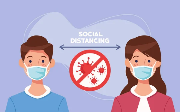 Covid19 parçacığı ile yüz maskesi kullanan çift