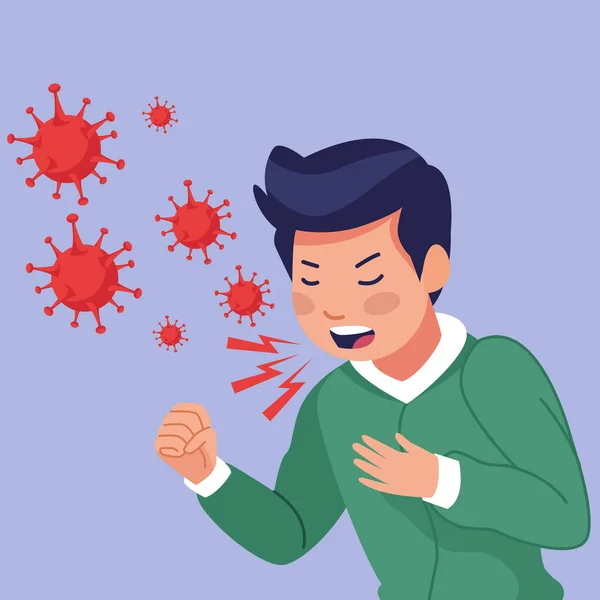 Young man sick coughing with covid19 symptom — Stock Vector