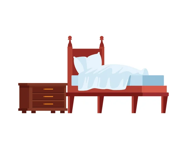 Cama con almohadas icono aislado — Vector de stock