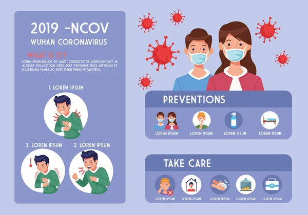 Covid19 volantino pandemico con infografica — Vettoriale Stock
