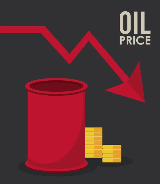 Infographie des prix du pétrole avec baril et pièces — Image vectorielle