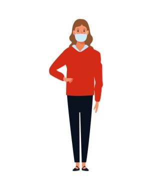 Kadın, covid19 karakteri için yüz maskesi kullanıyor