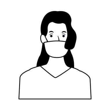 Kadın, covid19 karakteri için yüz maskesi kullanıyor