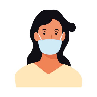 Kadın, covid19 karakteri için yüz maskesi kullanıyor