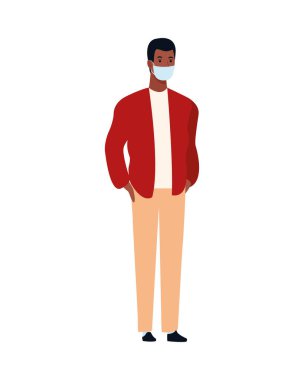 Afro adam, Covid19 karakteri için yüz maskesi kullanıyor.