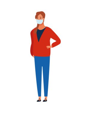 Kadın, covid19 karakteri için yüz maskesi kullanıyor