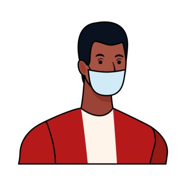 Afro adam, Covid19 karakteri için yüz maskesi kullanıyor.