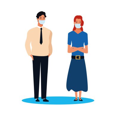 İş çifti covid19 için yüz maskesi kullanıyor