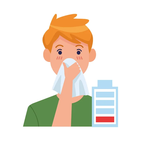 Man sick with runny nose covid19 symptom — Stock Vector