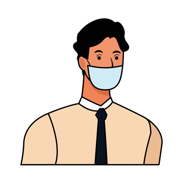 Businessman using face mask for covid19 character — Stock Vector