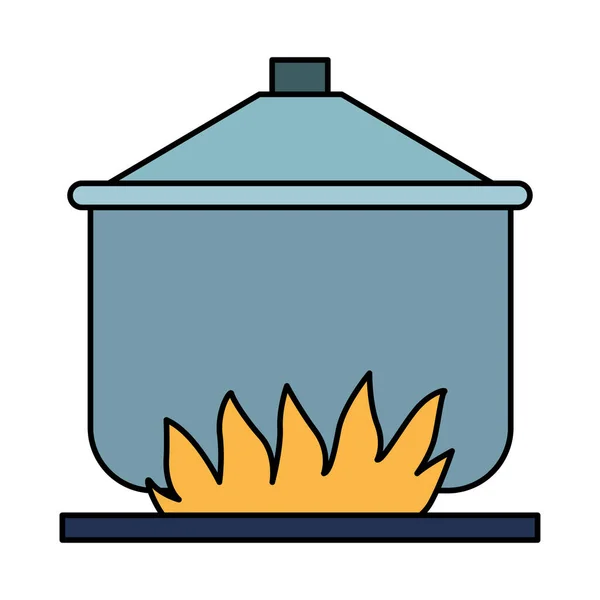 Кухня горшок приготовления пищи с пламенем — стоковый вектор