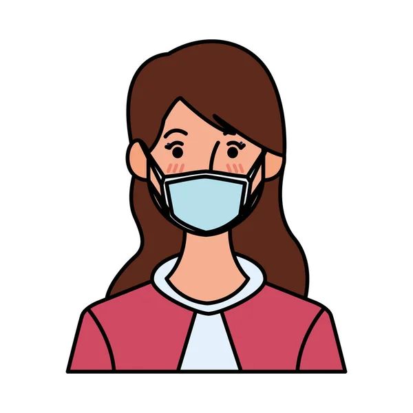 Woman using face mask head character — Stock Vector