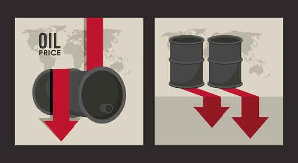Oil price infographic with barrels and arrows in the world — Stock Vector