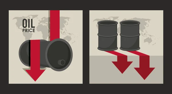 Oljepris infographic med fat och pilar i världen — Stock vektor