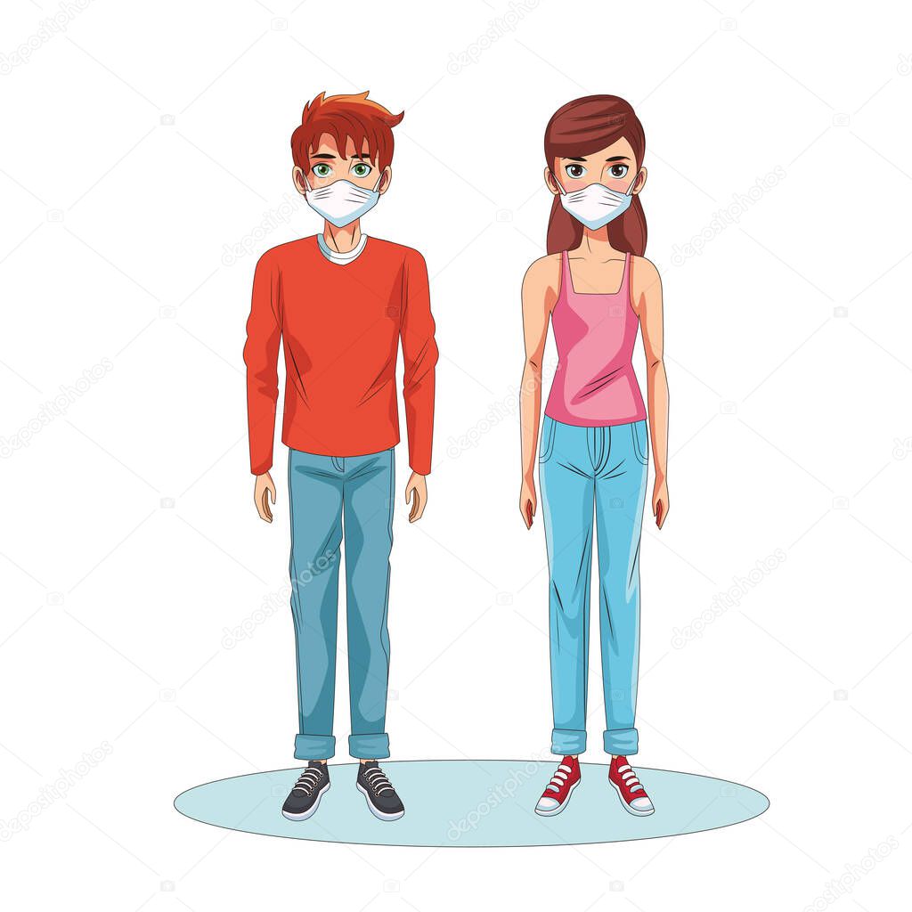 couple using face masks characters