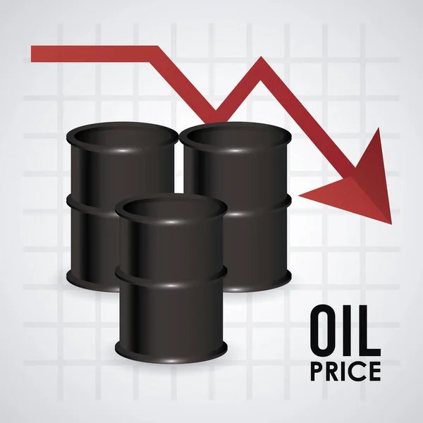 Infographie des prix du pétrole avec barils et flèche — Image vectorielle