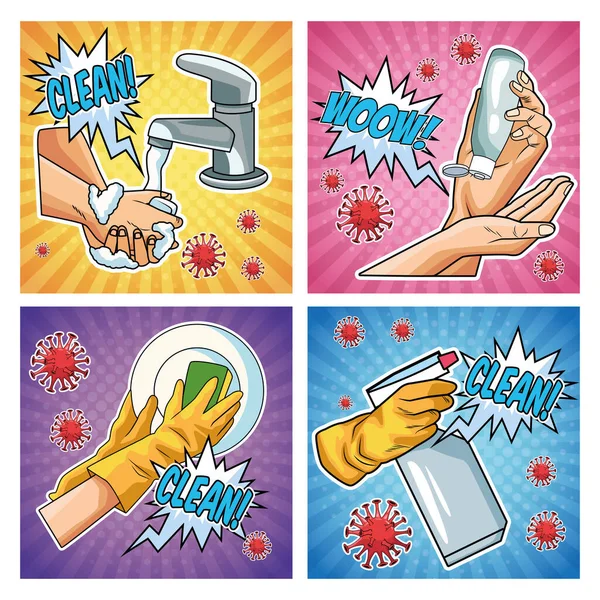 Prevention methods covid19 pandemics icons — Stock Vector