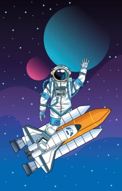 Uzay karakterinde roket olan astronot