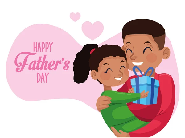 Glada fäder dag kort med afro pappa carring dotter — Stock vektor