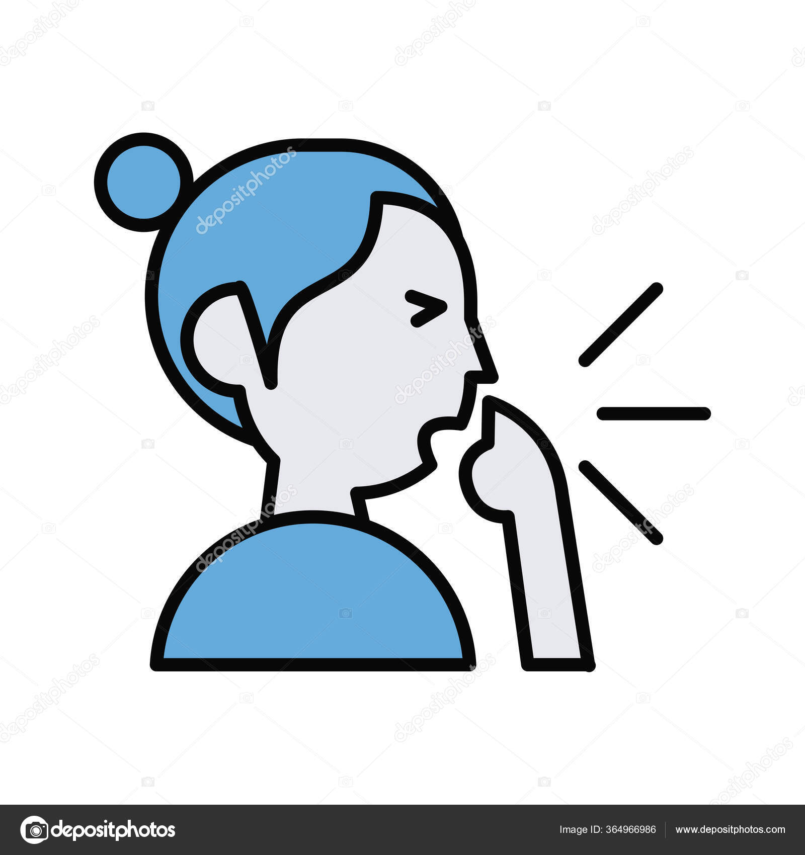 Человек, кашляющий больным линией и заполняющий иконку вектора стиля иллюст...