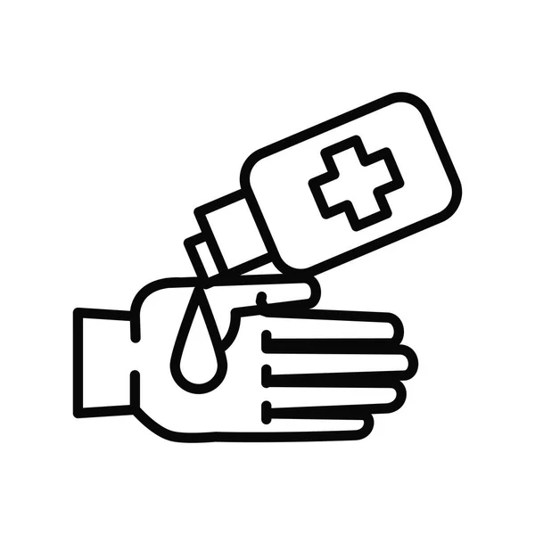 Main avec icône de ligne de bouteille de savon antibactérien — Image vectorielle