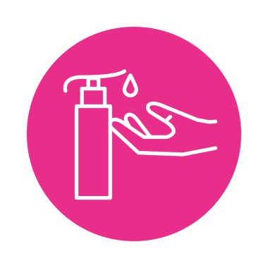 Antibakteriyel sabun şişesi çizgi ikonu ile el.