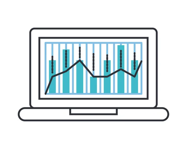 Laptop com barras estatísticas infográficos —  Vetores de Stock