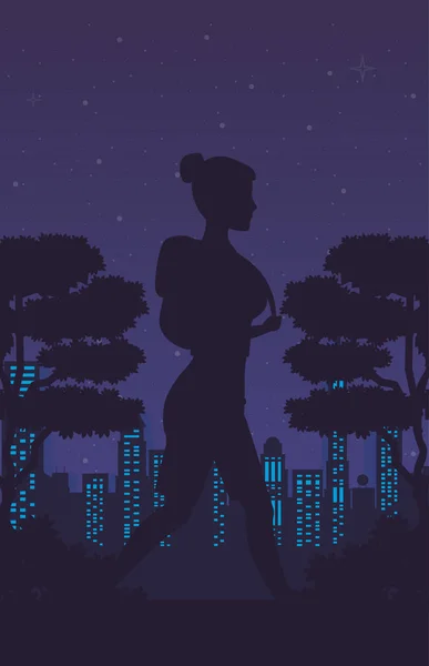 Cyber punk poster met vrouw in landschap silhouet — Stockvector