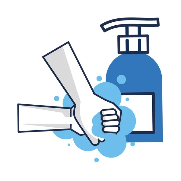 用抗菌香皂瓶洗手 — 图库矢量图片