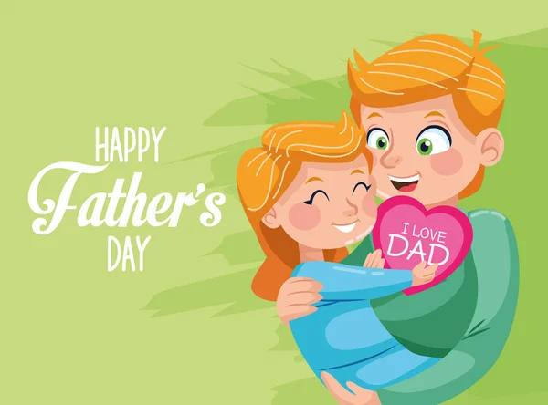 Feliz pais cartão de dia com pai carring filha —  Vetores de Stock