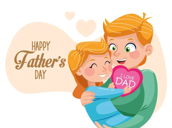 Glada fäder dag kort med pappa carring dotter — Stock vektor