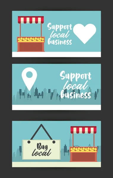 Apoyar cartel de negocios locales con quioscos de naranjas — Archivo Imágenes Vectoriales