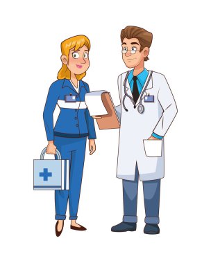 Profesyonel doktor ve sağlık görevlisi çift karakterleri