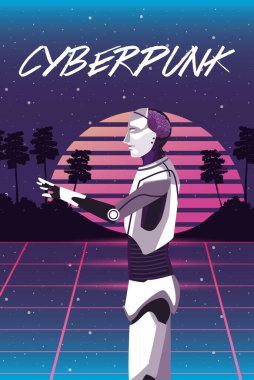 İnsansı robotlu siber punk posteri