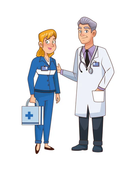 Professional doctor and paramedic couple characters — Stock Vector