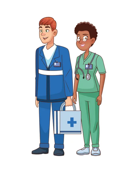 Medico professionista e paramedico coppia personaggi — Vettoriale Stock