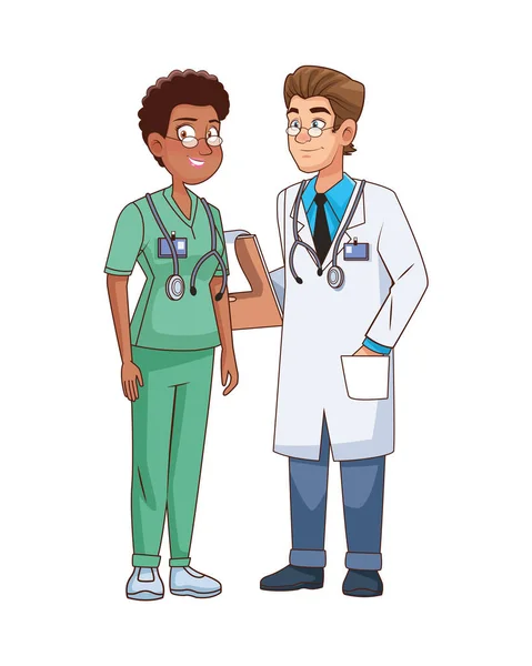 Professional doctor and surgeon couple characters — Stock Vector